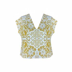 Zara Yellow Lace Print Sleeveless Muscle Tee Women’s Size Small